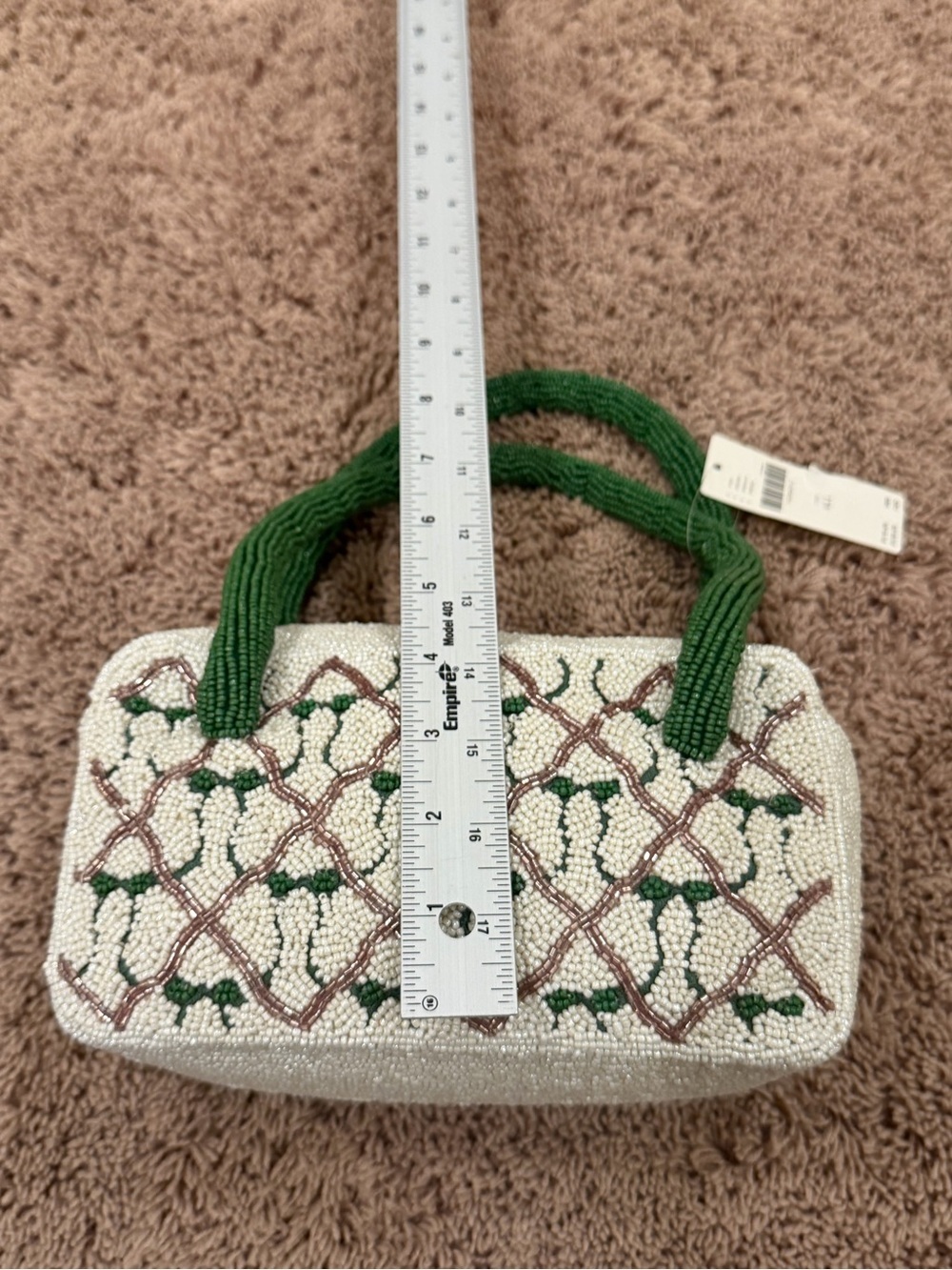 NWT new Anthropologie beaded box shaped shoulder bag green bows white - Picture 15 of 17
